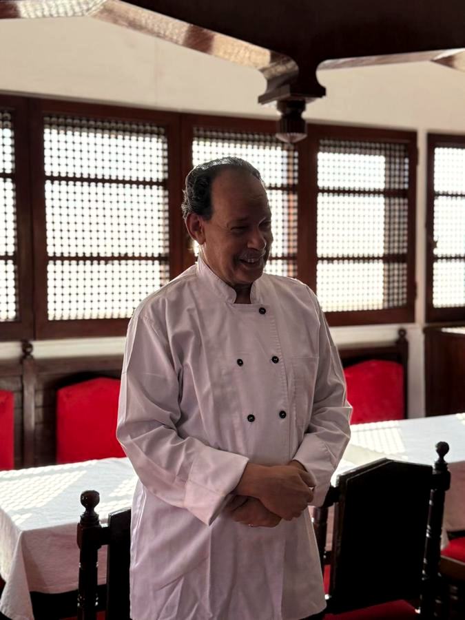 Chef Bakr in the dining room today in his whites
